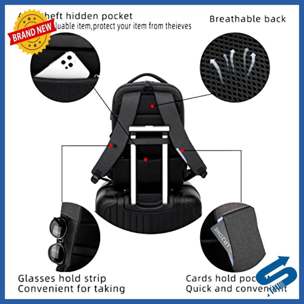Water Resistant Laptop Backpack USB Charging Port Travel Business College - Picture 7 of 7
